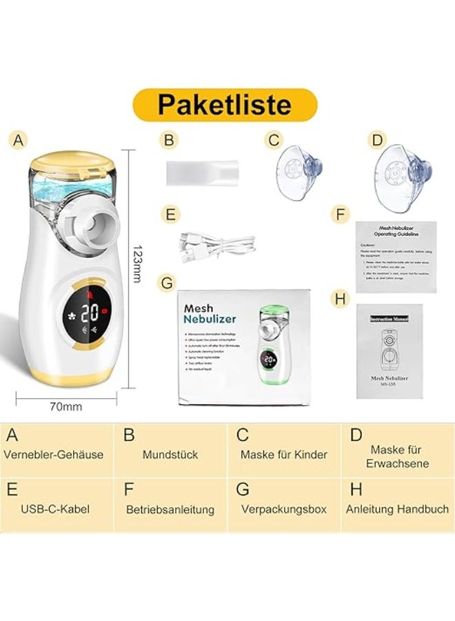 جهاز استنشاق رقمي محمول – نيبيولايزر بضباب قابل للتعديل مع مؤقت وشحن USB وكمامة وفوهة للفم للكبار والصغار - Image 5